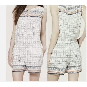 Ann Taylor LOFT Size M Linen Blend Antique Tile Romper Pockets